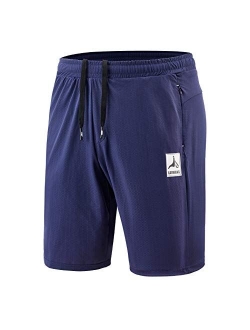 LAIWANG Men's Casual Sports Quick Dry Workout Running or Gym Training Short with Zipper Pockets