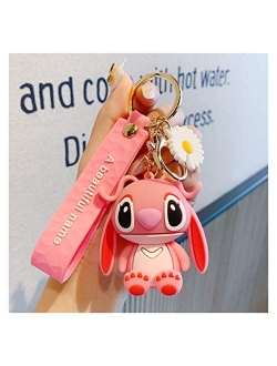 Fangzwl Keychain Pendant Creative Cute Couple Little Daisy Bag Key Chain Pendant Keyring Style Cartoon Stitch Doll Keychain Women's (Color : 3)