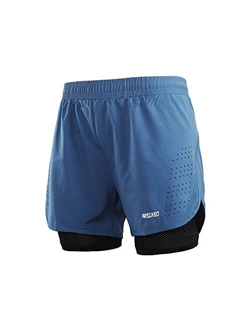 ARSUXEO Men's Active Training Running Shorts 2 in 1