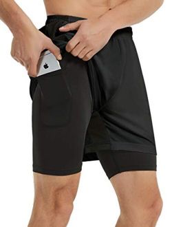 KPSUN Men's 5 inch Running Shorts 2 in 1 Workout Shorts Quick Dry Active Athletic Gym Shorts with Zipper Pocket