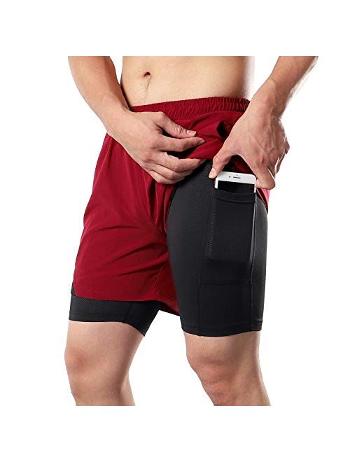 ARSUXEO 2 in 1 Running Shorts for Men 5 Inch with Liner and Phone Pocket Drying Fast Athletic Workout Shorts