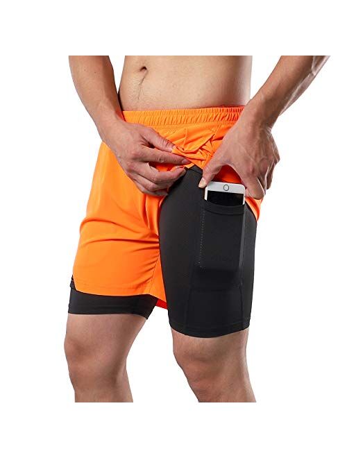 ARSUXEO 2 in 1 Running Shorts for Men 5 Inch with Liner and Phone Pocket Drying Fast Athletic Workout Shorts