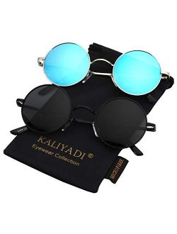 Round Polarized Sunglasses for Men Women Retro Metal John Lennon Style