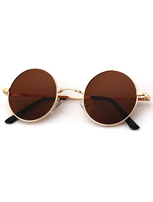 Round Polarized Sunglasses for Men Women Retro Metal John Lennon Style