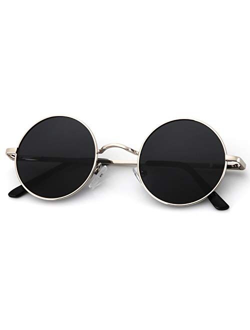 Round Polarized Sunglasses for Men Women Retro Metal John Lennon Style