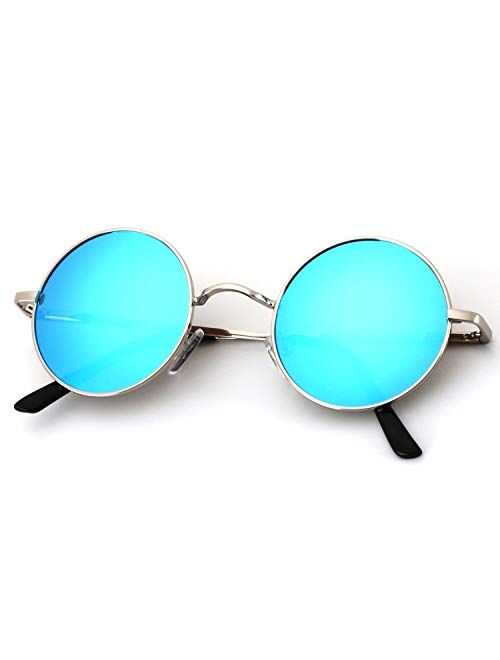 Round Polarized Sunglasses for Men Women Retro Metal John Lennon Style