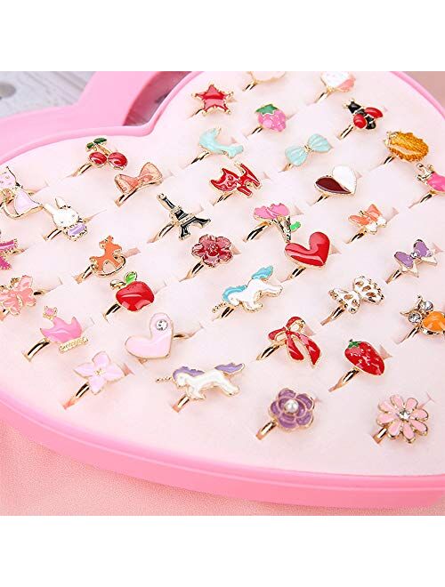 Little Girls Adjustable Rings, ZoneYan Little Girl Jewel Rings, 36 Pieces Multicolor Dress Up Rings For Little Girls, Princess Finger Rings Set