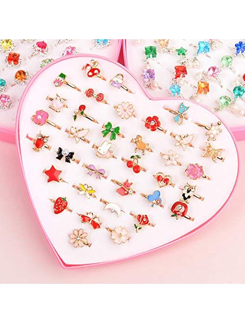 Little Girls Adjustable Rings, ZoneYan Little Girl Jewel Rings, 36 Pieces Multicolor Dress Up Rings For Little Girls, Princess Finger Rings Set