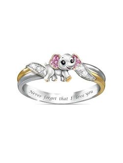 Cute Elephant Rings for Women Teen Girls,'Never Forget that I Love You' Elephant Ring Inspirational Gifts Size 5-10