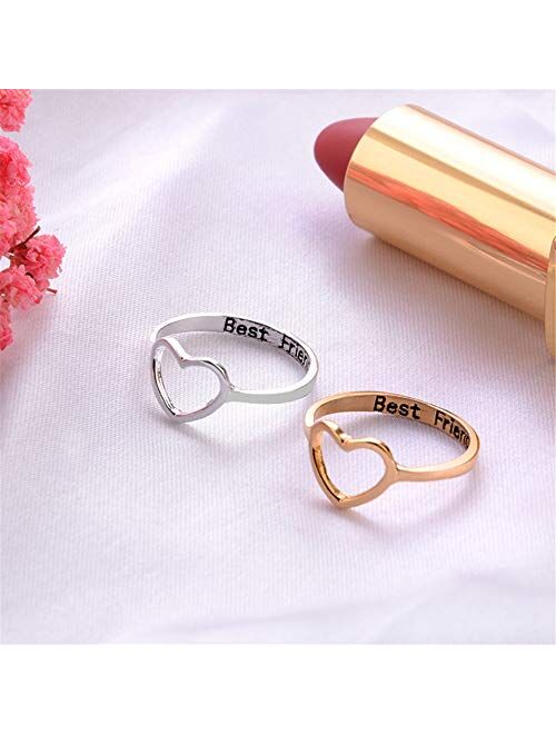 Infinity Love Heart Rings Set for Friendship Geometric hollow peach Heart Engraved Letter Index Finger Rings for Women Girls Graduation Gift 2Pcs/set