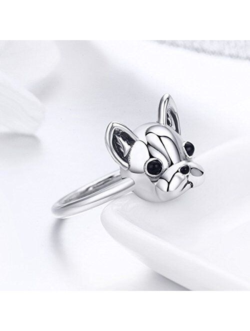 Presentski Bulldog Sterling Siver Ring Cute Birthday Gift for Girls and Mother's Day