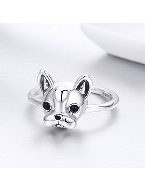 Presentski Bulldog Sterling Siver Ring Cute Birthday Gift for Girls and Mother's Day