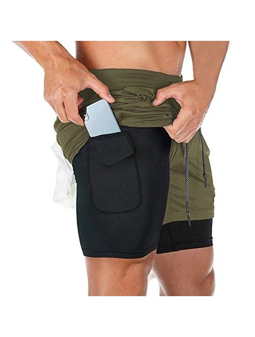 MECH-ENG Men's 2-in-1 Running Training Shorts Quick Dry Gym Workout Exercise Shorts with Towel Loop