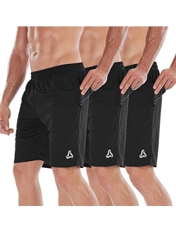 SILKWORLD Men's 7" Athletic Running Shorts with Zipper Pockets（Pack of 3）