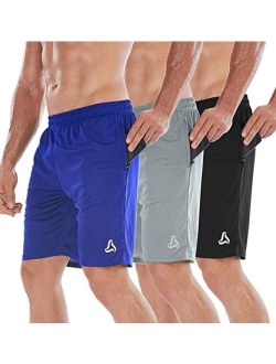 SILKWORLD Men's 7" Athletic Running Shorts with Zipper Pockets（Pack of 3）