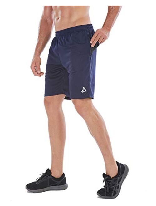 SILKWORLD Men's 7" Athletic Running Shorts with Zipper Pockets（Pack of 3）