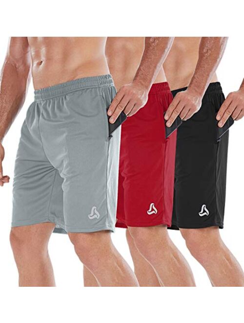 SILKWORLD Men's 7" Athletic Running Shorts with Zipper Pockets（Pack of 3）