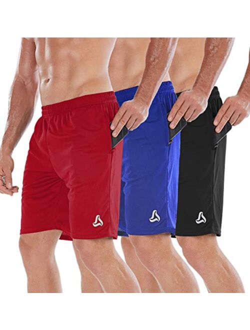 SILKWORLD Men's 7" Athletic Running Shorts with Zipper Pockets（Pack of 3）