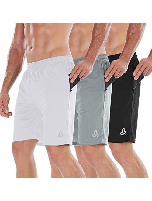 SILKWORLD Men's 7" Athletic Running Shorts with Zipper Pockets（Pack of 3）