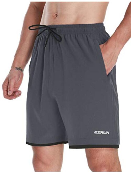 EZRUN Men's Workout Shorts 5'' Quick Dry Lightweight Gym Running Shorts with Zipper Pockets