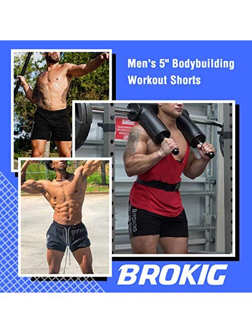 BROKIG Men's 5" Gym Bodybuilding Workout Shorts Running Lightweight Short with Zipper Pockets