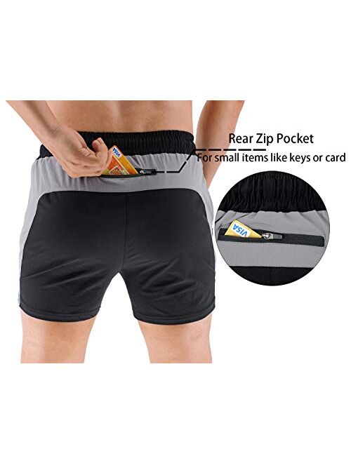 BROKIG Men's 5" Gym Bodybuilding Workout Shorts Running Lightweight Short with Zipper Pockets