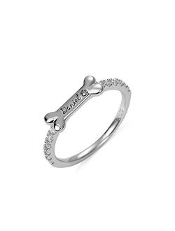 AILIN Jewelry 925 Sterling Silver Personalized Bone Shaped Name Ring Paw Printed Halo Dainty Ring Puppy Jewelry Pet Lover Rings