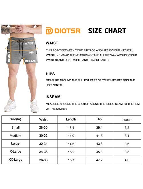 DIOTSR Men's Running Shorts 3 Inch Quick Dry Athletic Gym Workout Shorts for Men with Zipper Pockets