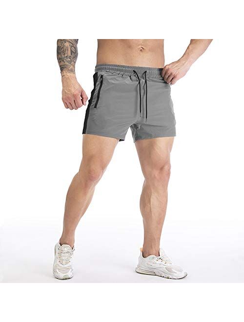 DIOTSR Men's Running Shorts 3 Inch Quick Dry Athletic Gym Workout Shorts for Men with Zipper Pockets