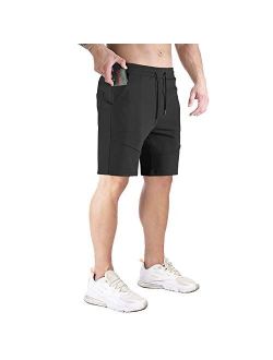 DIOTSR Men's Running Shorts Gym Workout Athletic Shorts Elastic Waistband for Men with Zipper Pocket