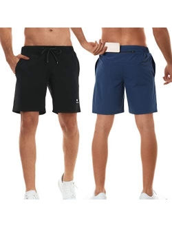 TELALEO Men's 7" Workout Running Shorts Zipper Phone Pocket Athletic Training Gym