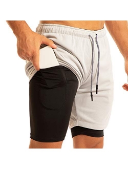 Ouber Men's 2-in-1 Running Shorts 7" Workout Training Jersey Short