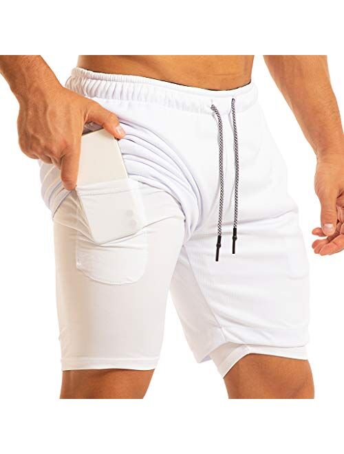 Ouber Men's 2-in-1 Running Shorts 7" Workout Training Jersey Short