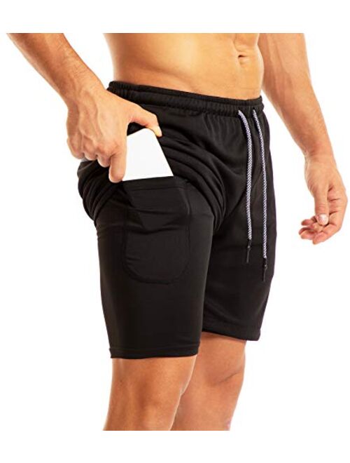 Ouber Men's 2-in-1 Running Shorts 7" Workout Training Jersey Short