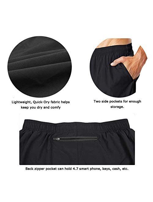 EZRUN Men's 5 Inches Running Workout Shorts Quick Dry Lightweight Athletic Shorts with Liner Zipper Pockets