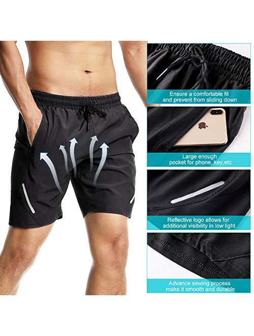 Tesuwel Men's Workout Running Shorts Quick Dry Athletic Sports Gym Shorts with Zip Pockets