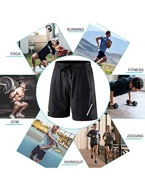 Tesuwel Men's Workout Running Shorts Quick Dry Athletic Sports Gym Shorts with Zip Pockets