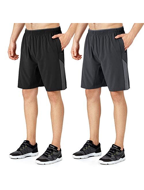 Tesuwel Men's Workout Running Shorts Quick Dry Athletic Sports Gym Shorts with Zip Pockets