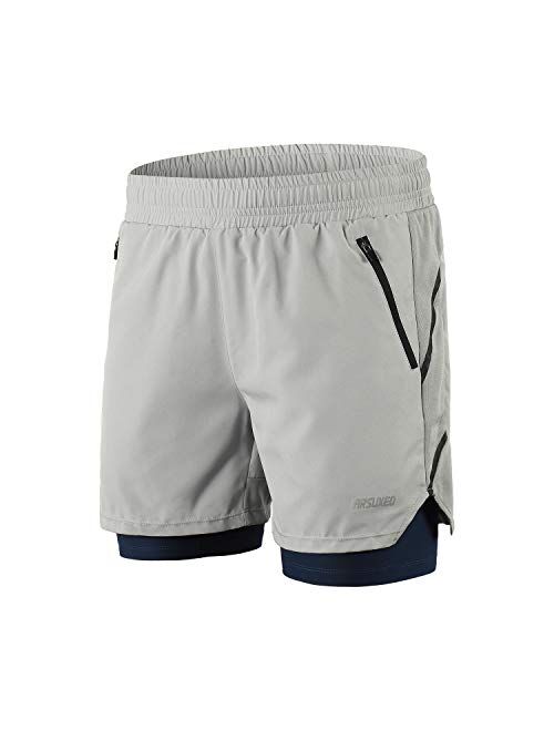 ARSUXEO Men's 2 in 1 Active Running Shorts with 2 Zipper Pockets B191