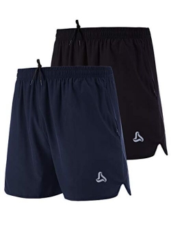 SILKWORLD Men's Running Stretch Quick Dry Shorts with Zipper Pockets(Pack of 2,3)