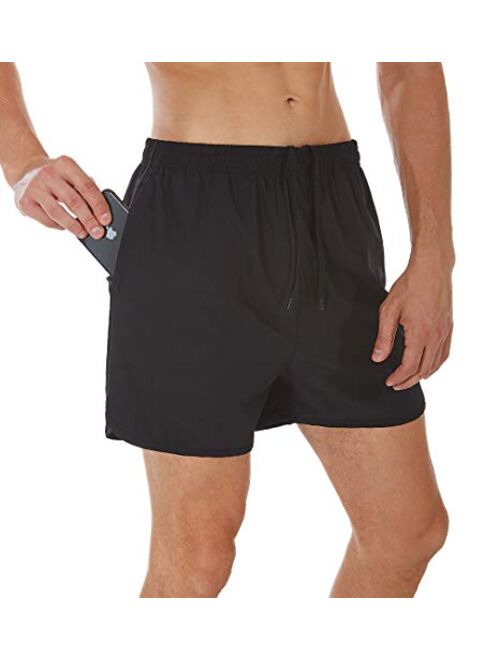 SILKWORLD Men's Running Stretch Quick Dry Shorts with Zipper Pockets(Pack of 2,3)