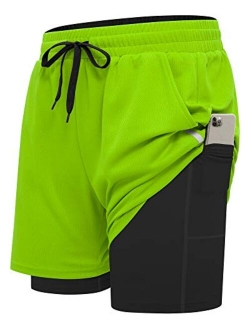 Milin Naco 2 in 1 Workout Running Shorts for Men 7" Lightweight Training Sport Athletic Short Cool Dry with Liner Pocket