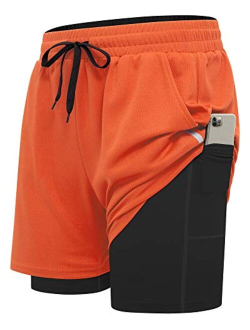 Milin Naco 2 in 1 Workout Running Shorts for Men 7" Lightweight Training Sport Athletic Short Cool Dry with Liner Pocket