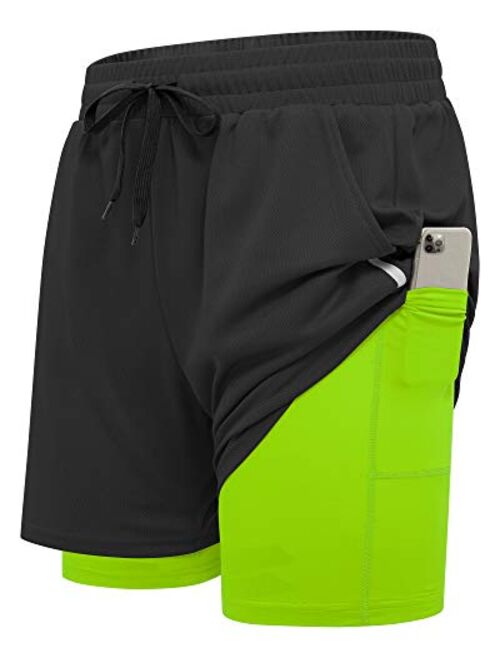 Milin Naco 2 in 1 Workout Running Shorts for Men 7" Lightweight Training Sport Athletic Short Cool Dry with Liner Pocket