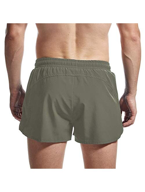 AIMPACT Mens 2 in 1 Workout Running Shorts Quick Dry Stretch Swim Trunks with Zipper Pockets