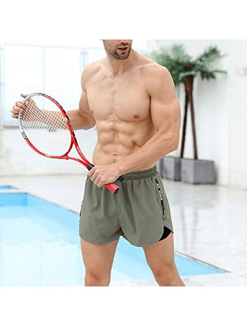 AIMPACT Mens 2 in 1 Workout Running Shorts Quick Dry Stretch Swim Trunks with Zipper Pockets