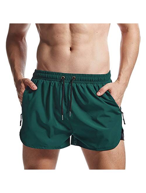 AIMPACT Mens 2 in 1 Workout Running Shorts Quick Dry Stretch Swim Trunks with Zipper Pockets