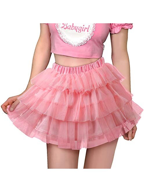 Littleforbig Women's Mesh Tulle Puffy Petticoat Tutu Ballet Short Ballerina Skirt