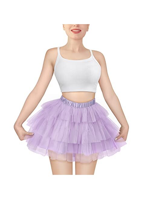 Littleforbig Women's Mesh Tulle Puffy Petticoat Tutu Ballet Short Ballerina Skirt