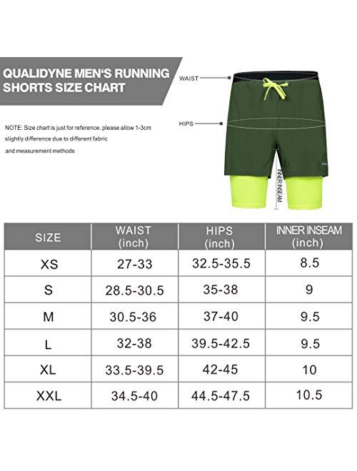 qualidyne Men's 2 in 1 Running Shorts with Phone Pockets, Sports Workout Quick Dry 5" Athletic Training Shorts